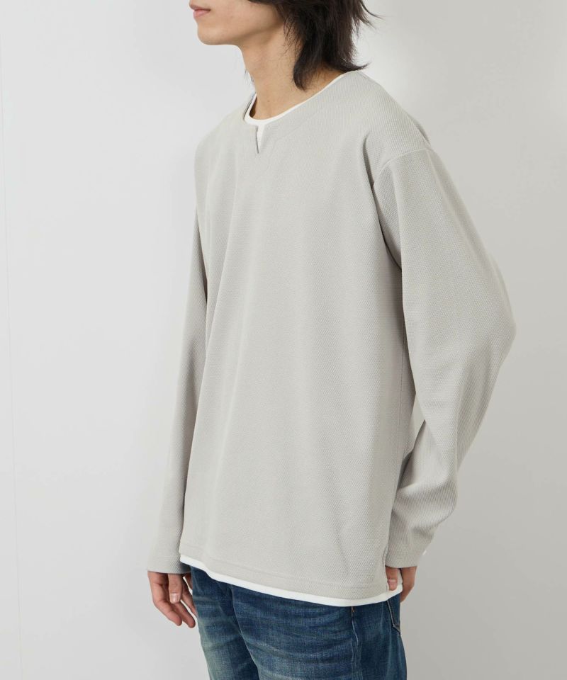 NAVY  ピーチ鹿の子キーネックレイヤー長袖Tシャツ メンズ商品画像-11