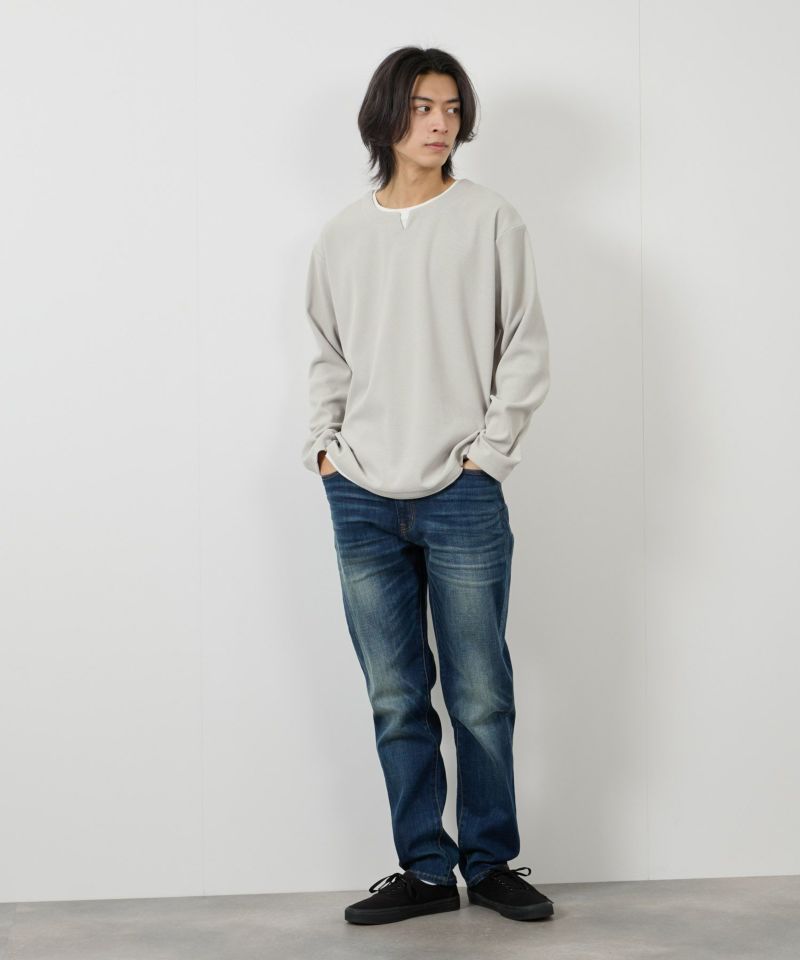 NAVY  ピーチ鹿の子キーネックレイヤー長袖Tシャツ メンズ商品画像-12