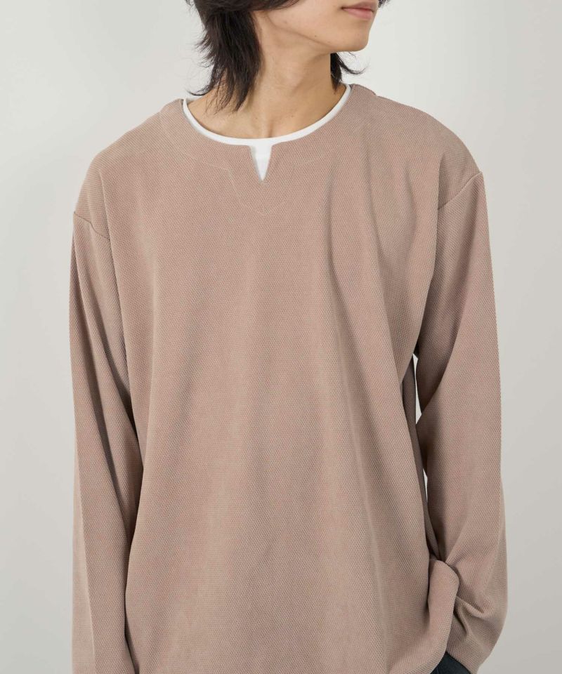 NAVY ピーチ鹿の子キーネックレイヤー長袖Tシャツ メンズ商品画像-13