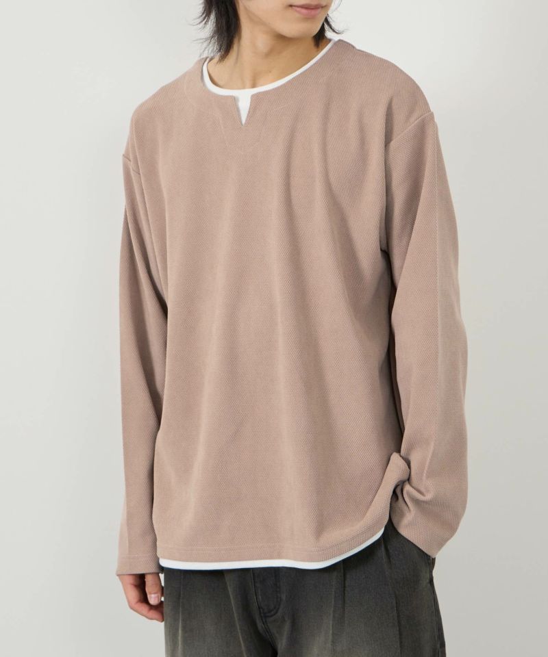 NAVY  ピーチ鹿の子キーネックレイヤー長袖Tシャツ メンズ商品画像-14