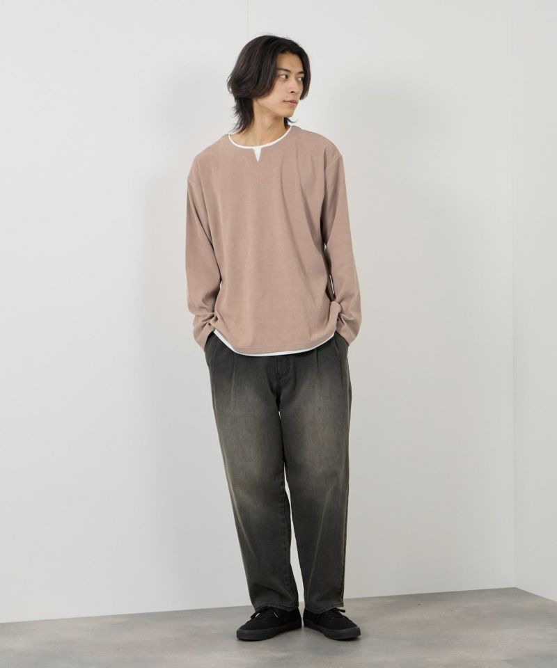 NAVY ピーチ鹿の子キーネックレイヤー長袖Tシャツ メンズ商品画像-15