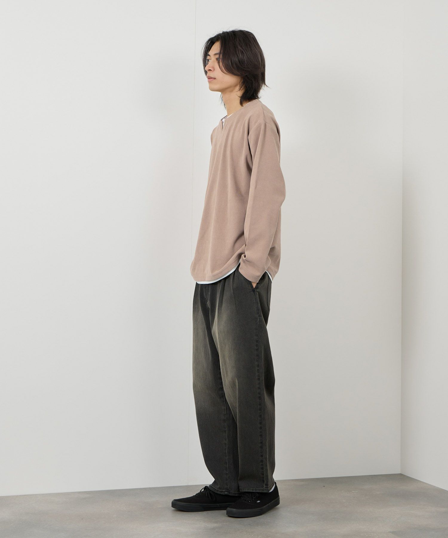 NAVY  ピーチ鹿の子キーネックレイヤー長袖Tシャツ メンズ商品サムネイル-16