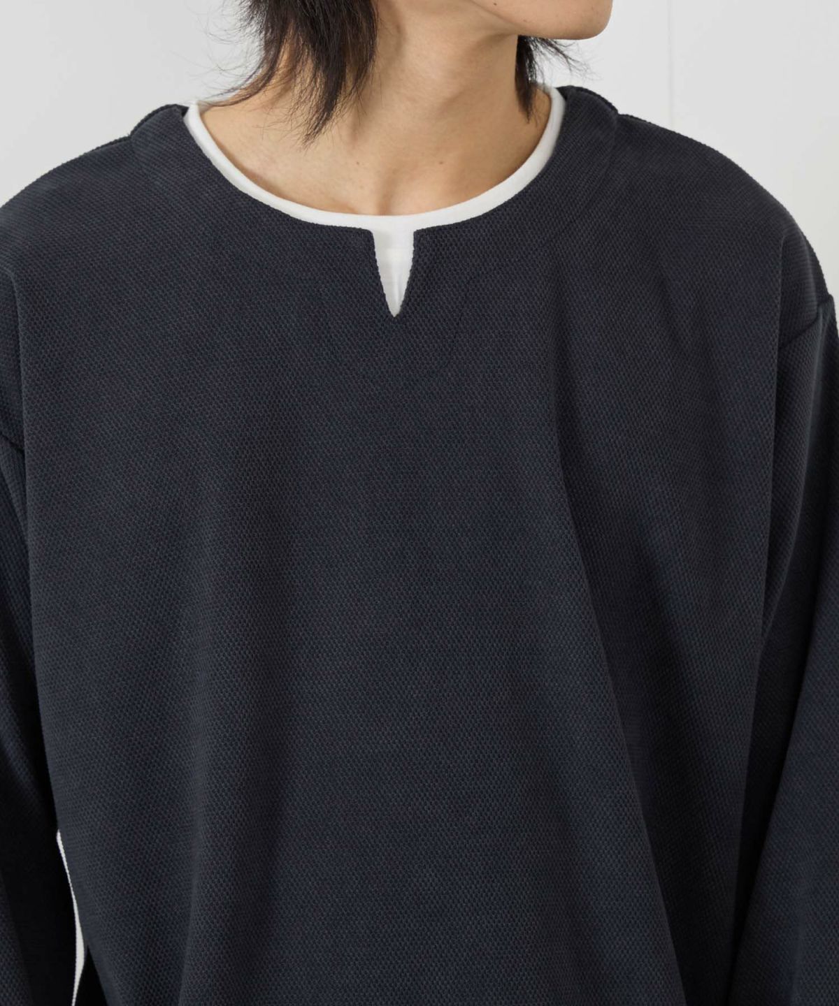 NAVY ピーチ鹿の子キーネックレイヤー長袖Tシャツ メンズ