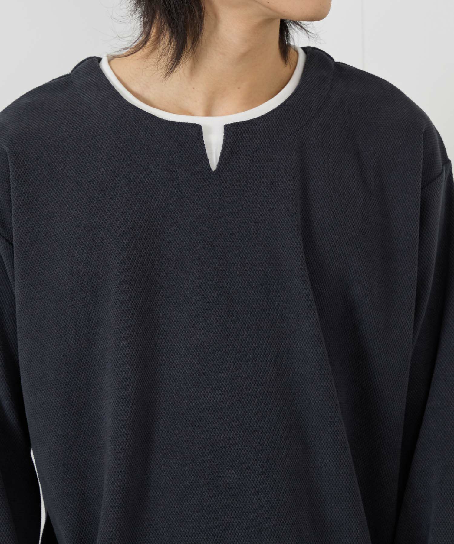 NAVY ピーチ鹿の子キーネックレイヤー長袖Tシャツ メンズ商品サムネイル-17