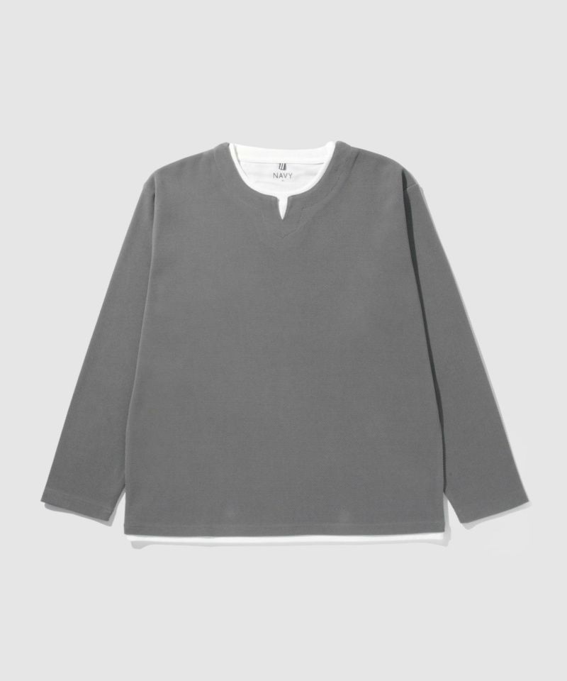 NAVY  ピーチ鹿の子キーネックレイヤー長袖Tシャツ メンズ商品画像-19