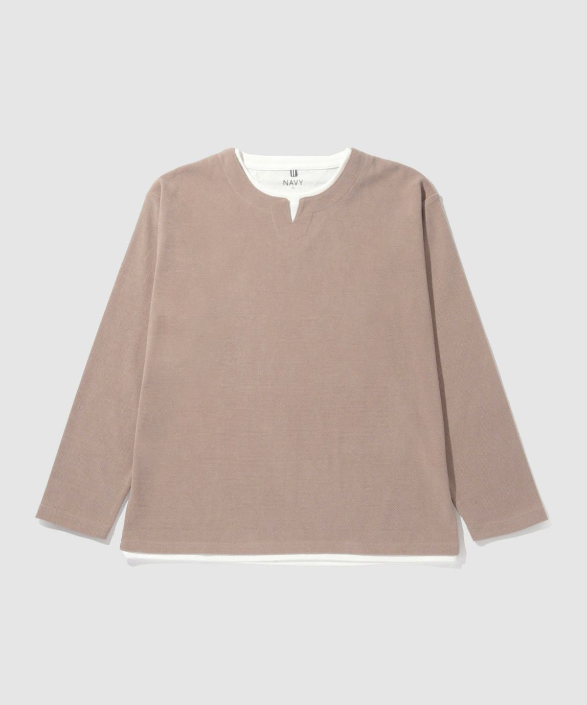 NAVY ピーチ鹿の子キーネックレイヤー長袖Tシャツ メンズ