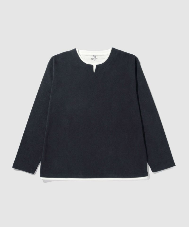 NAVY  ピーチ鹿の子キーネックレイヤー長袖Tシャツ メンズ商品画像-22