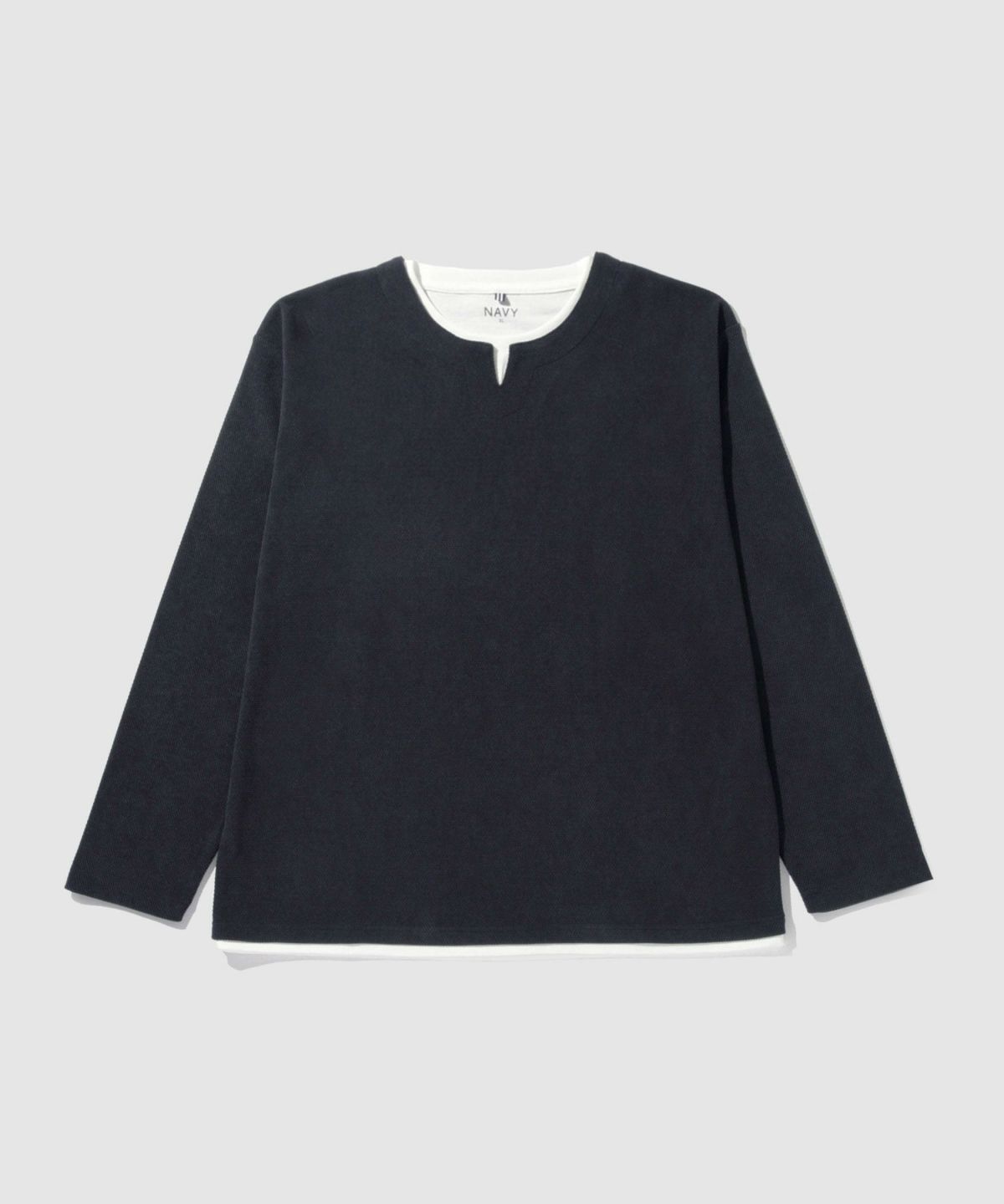 NAVY ピーチ鹿の子キーネックレイヤー長袖Tシャツ メンズ