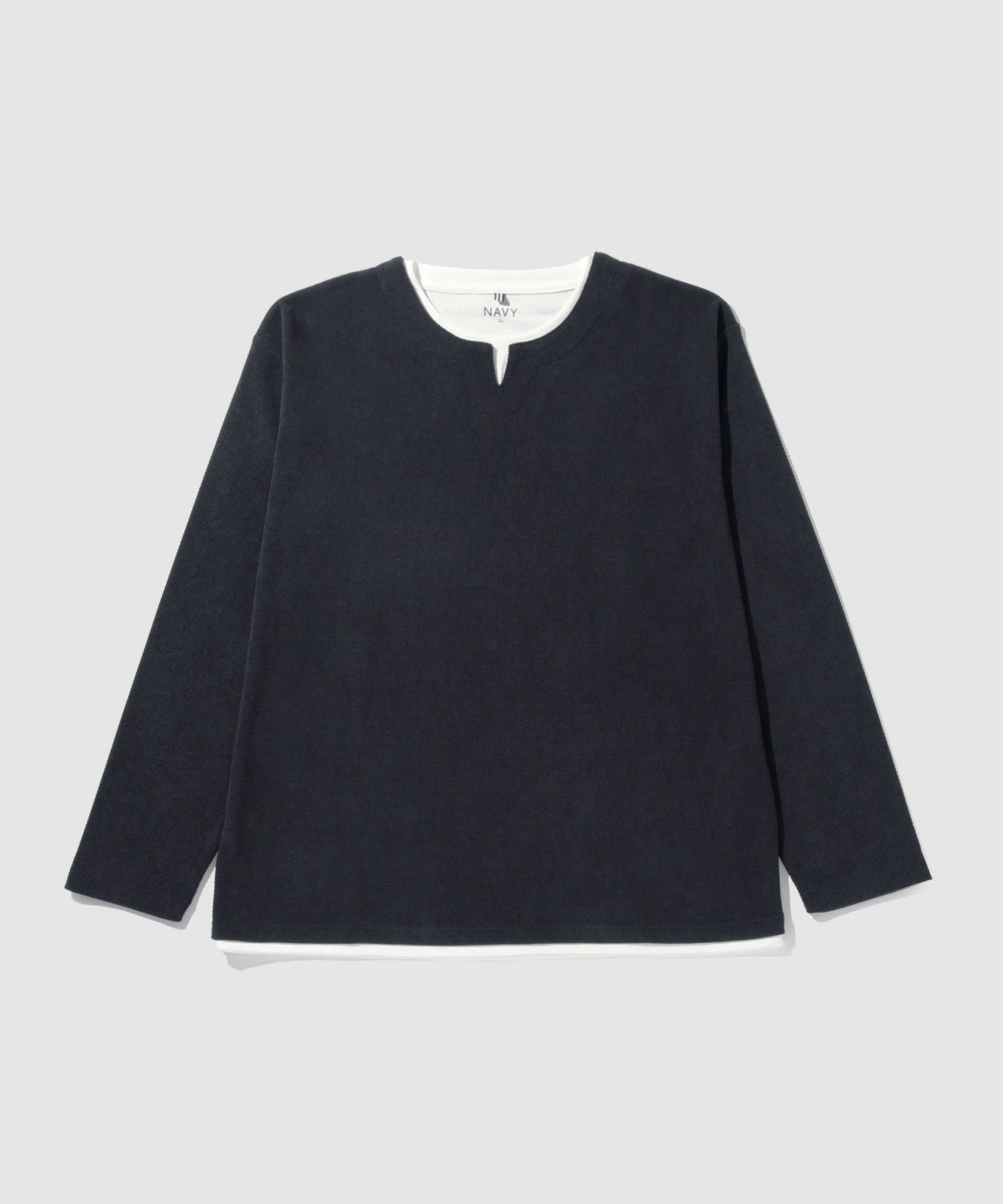 NAVY  ピーチ鹿の子キーネックレイヤー長袖Tシャツ メンズ商品サムネイル-22