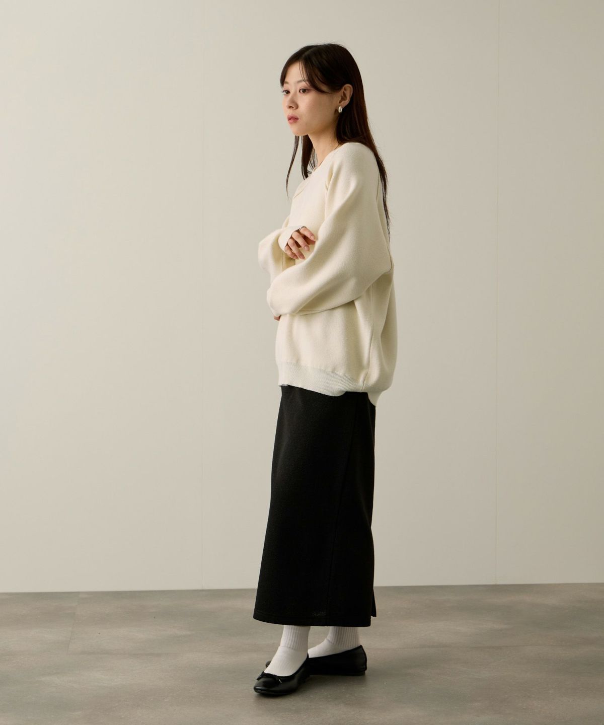 NAVY ガゼット付きWジャガードニットプルオーバー レディース