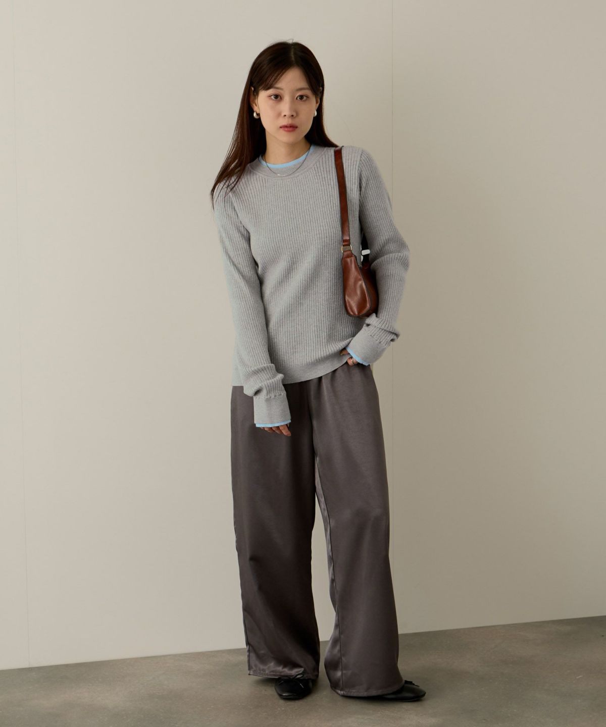 NAVY 配色リブインナープルオーバー レディース