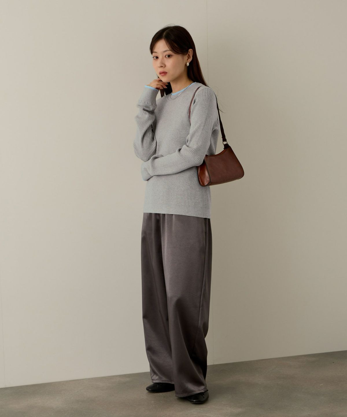 NAVY 配色リブインナープルオーバー レディース