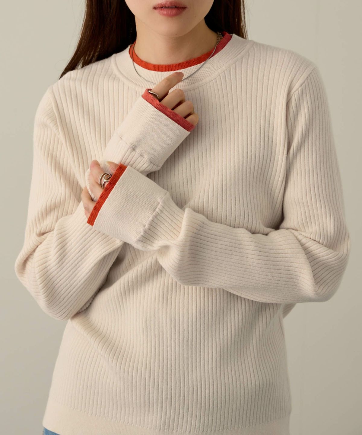 NAVY 配色リブインナープルオーバー レディース