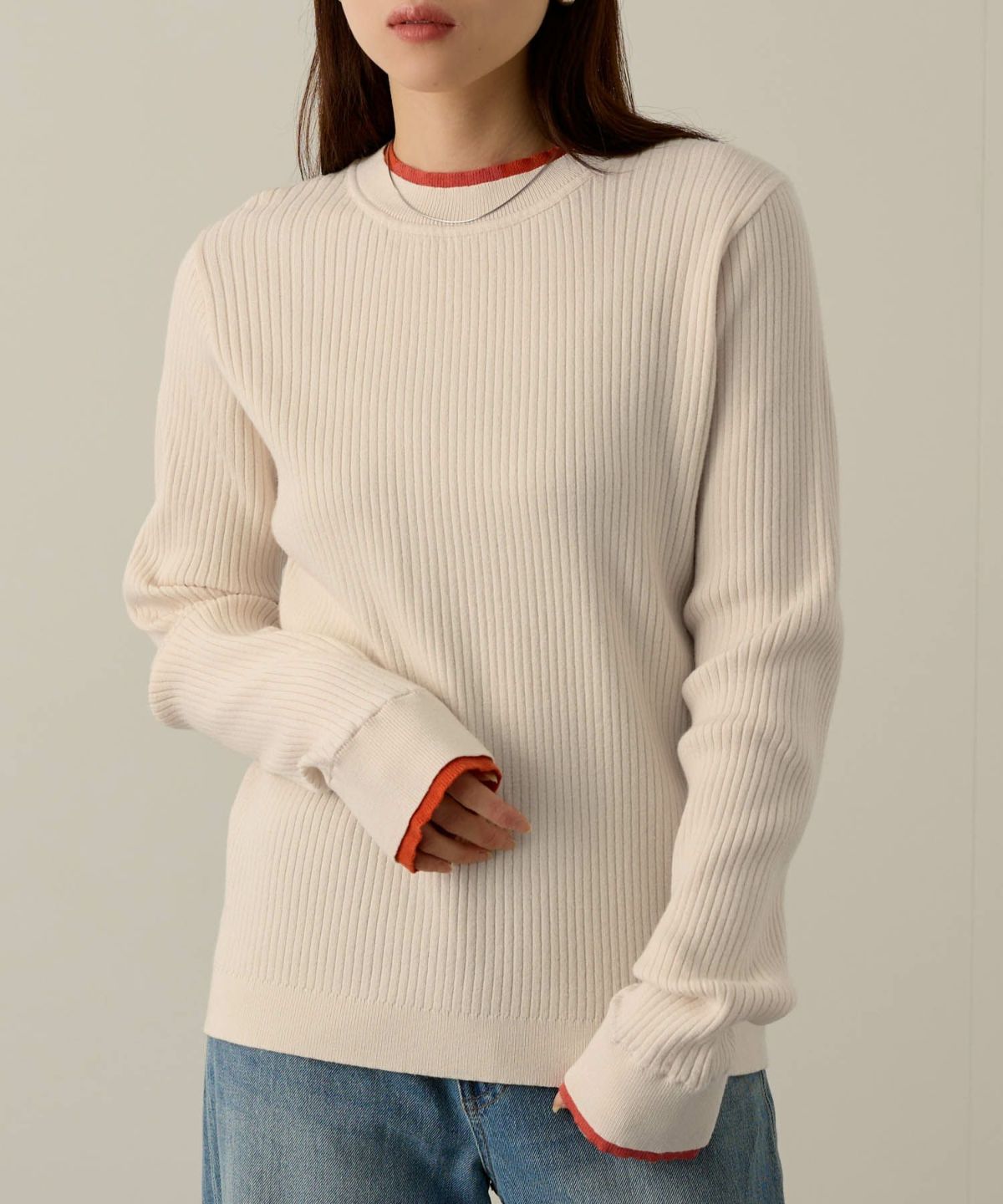 NAVY 配色リブインナープルオーバー レディース