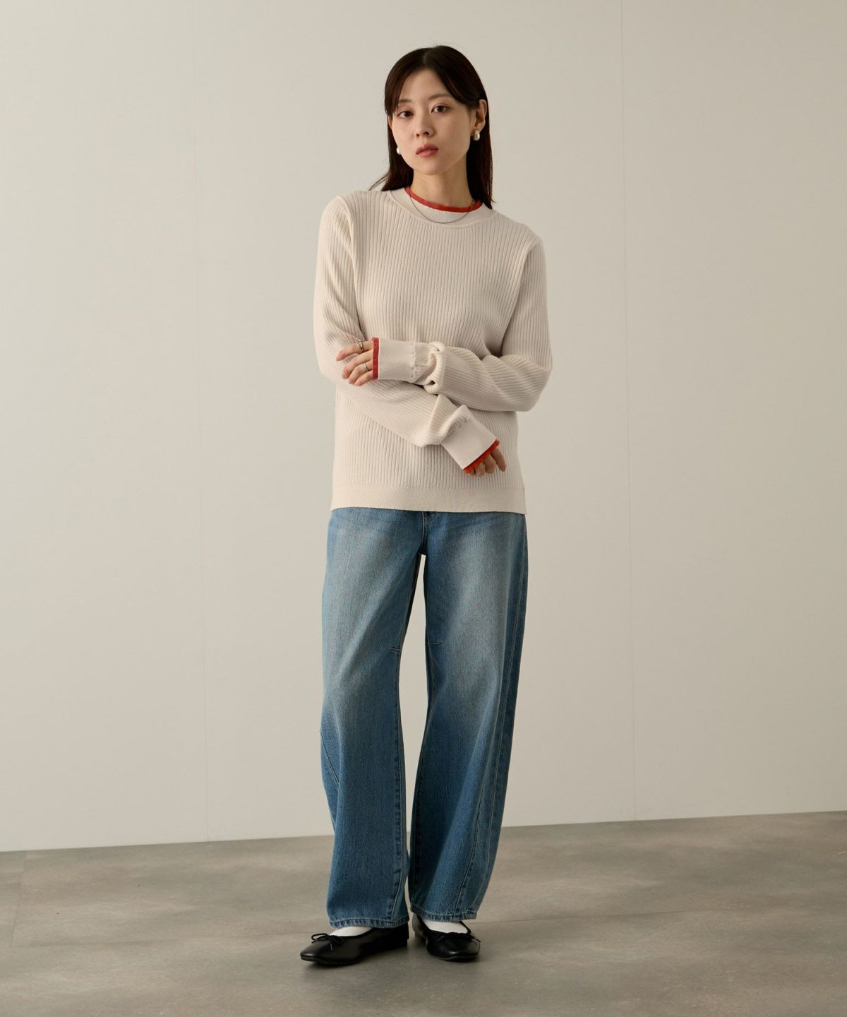 NAVY 配色リブインナープルオーバー レディース