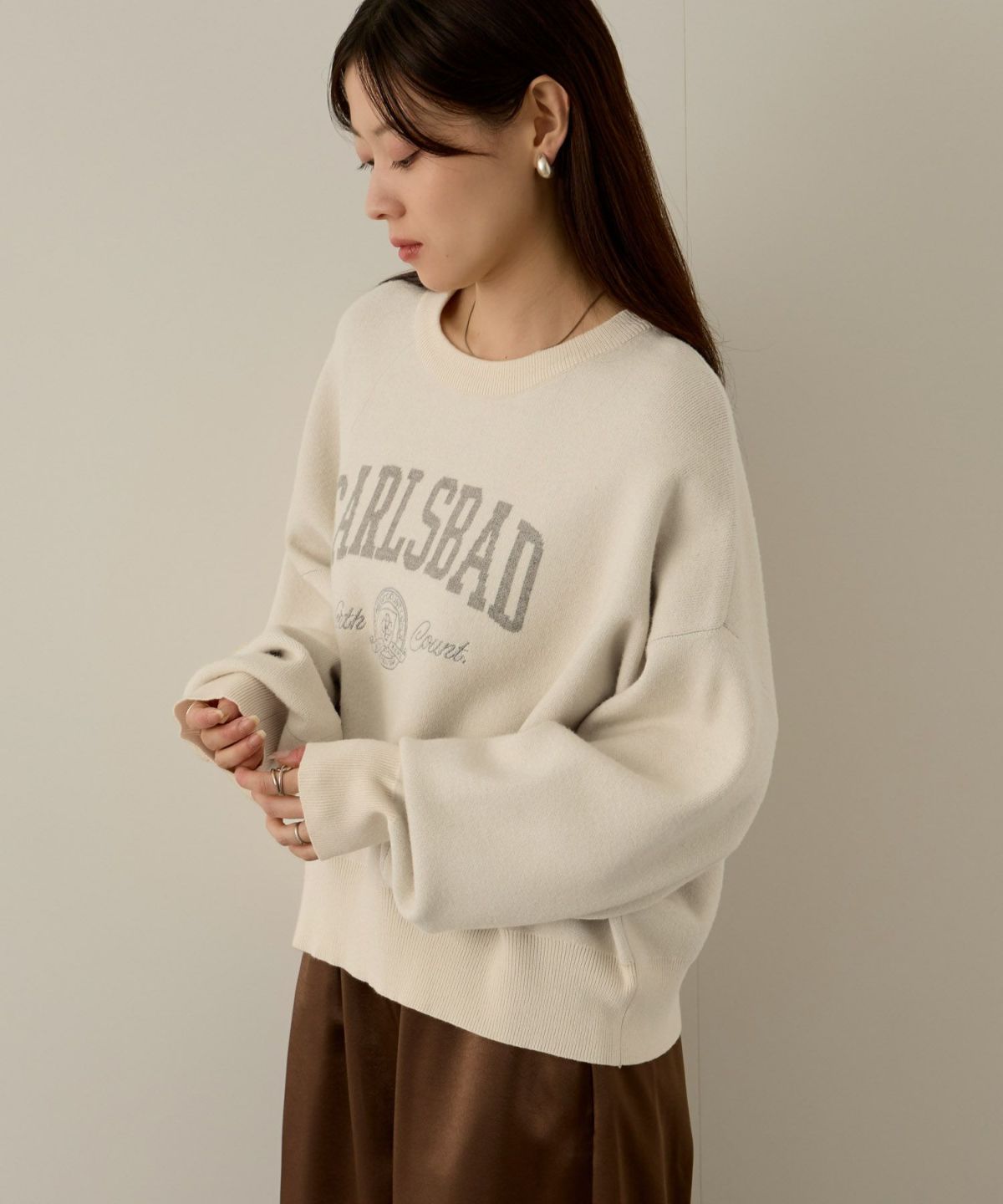 NAVY カレッジロゴWジャガードニット レディース