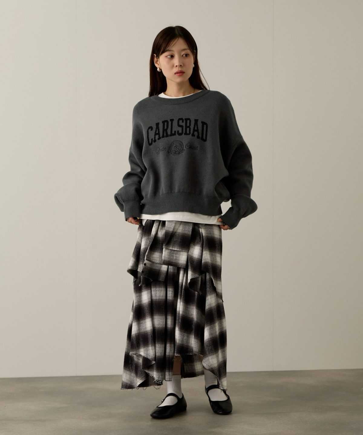 NAVY カレッジロゴWジャガードニット レディース