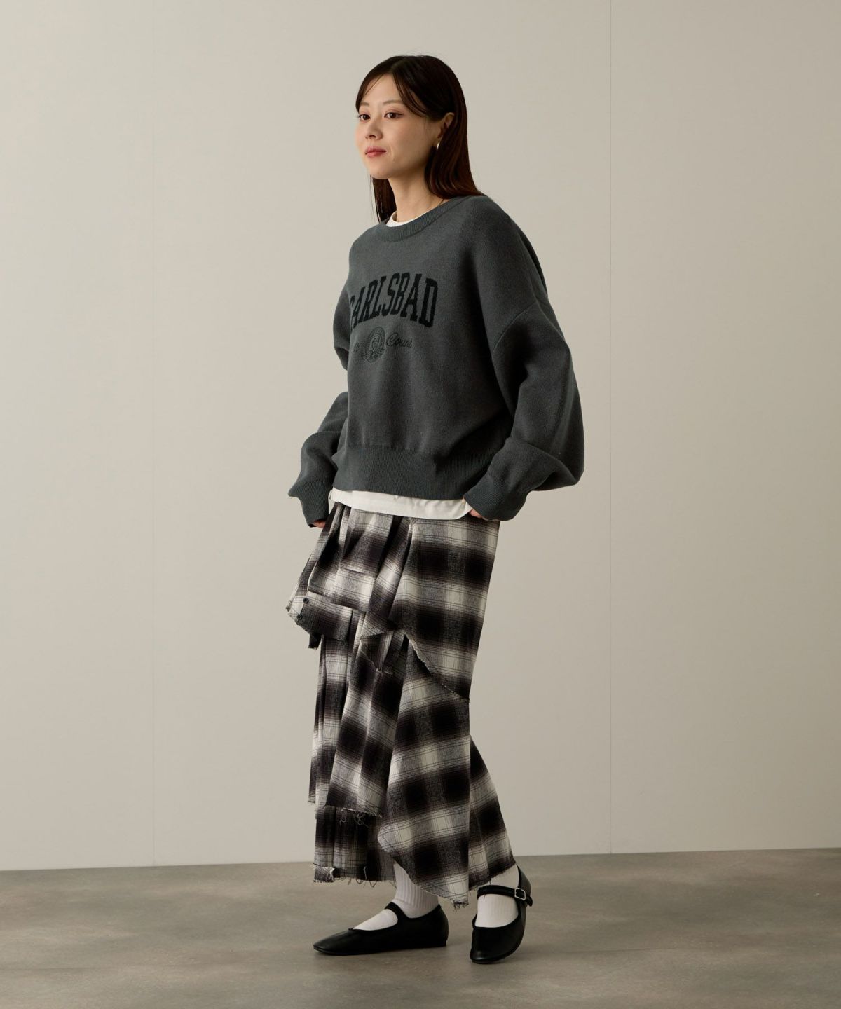 NAVY カレッジロゴWジャガードニット レディース