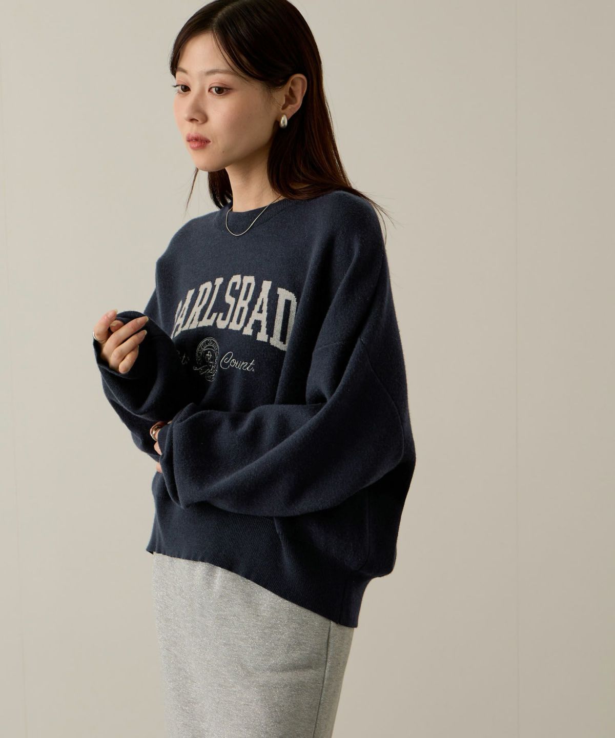 NAVY カレッジロゴWジャガードニット レディース