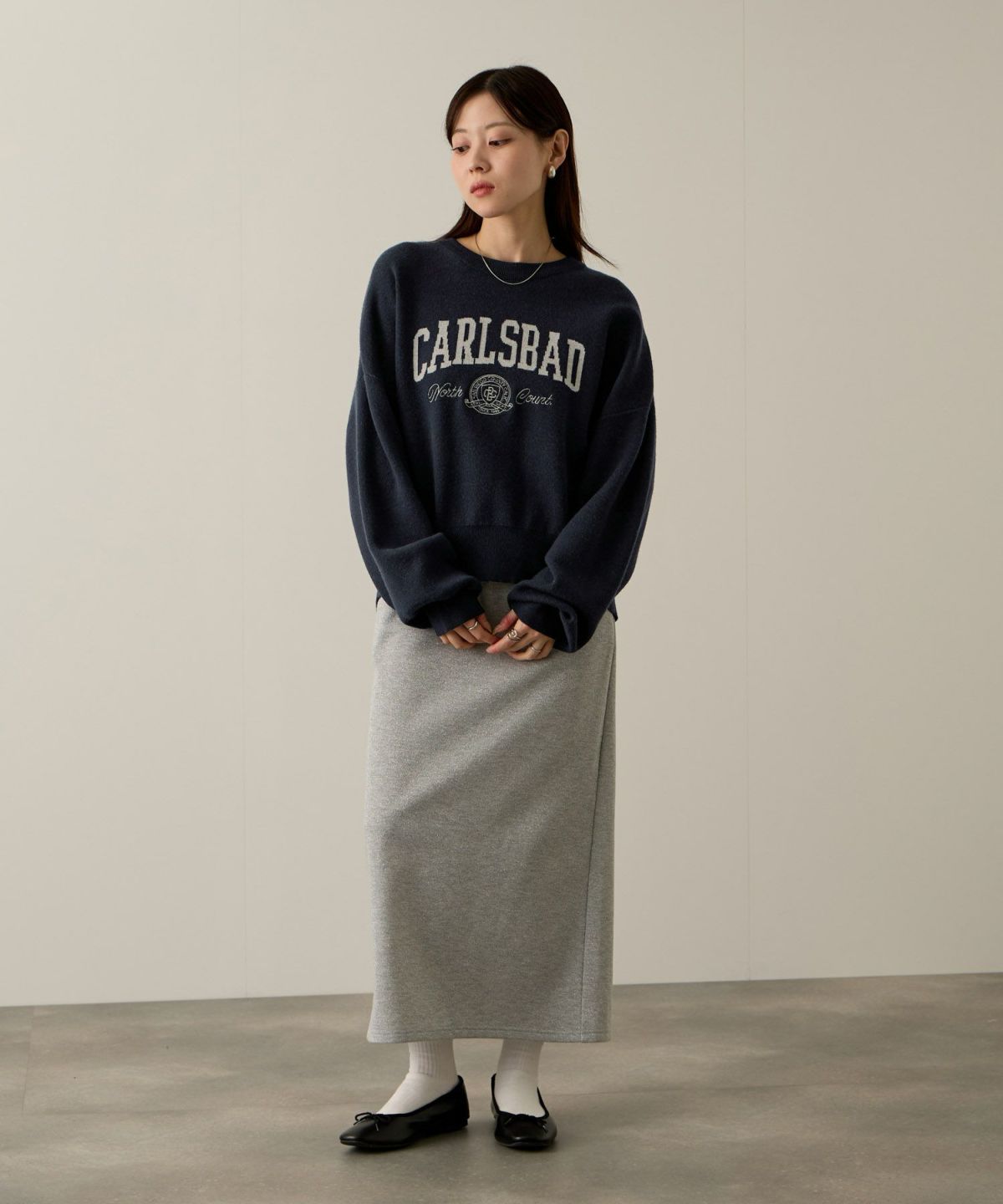 NAVY カレッジロゴWジャガードニット レディース