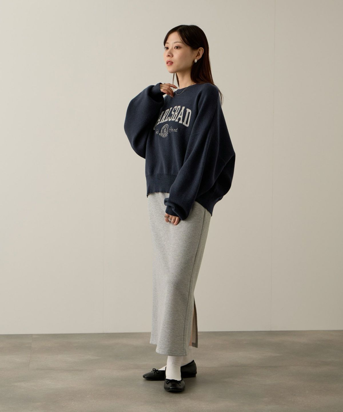 NAVY カレッジロゴWジャガードニット レディース