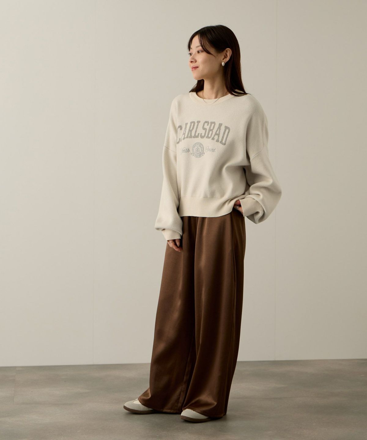 NAVY カレッジロゴWジャガードニット レディース