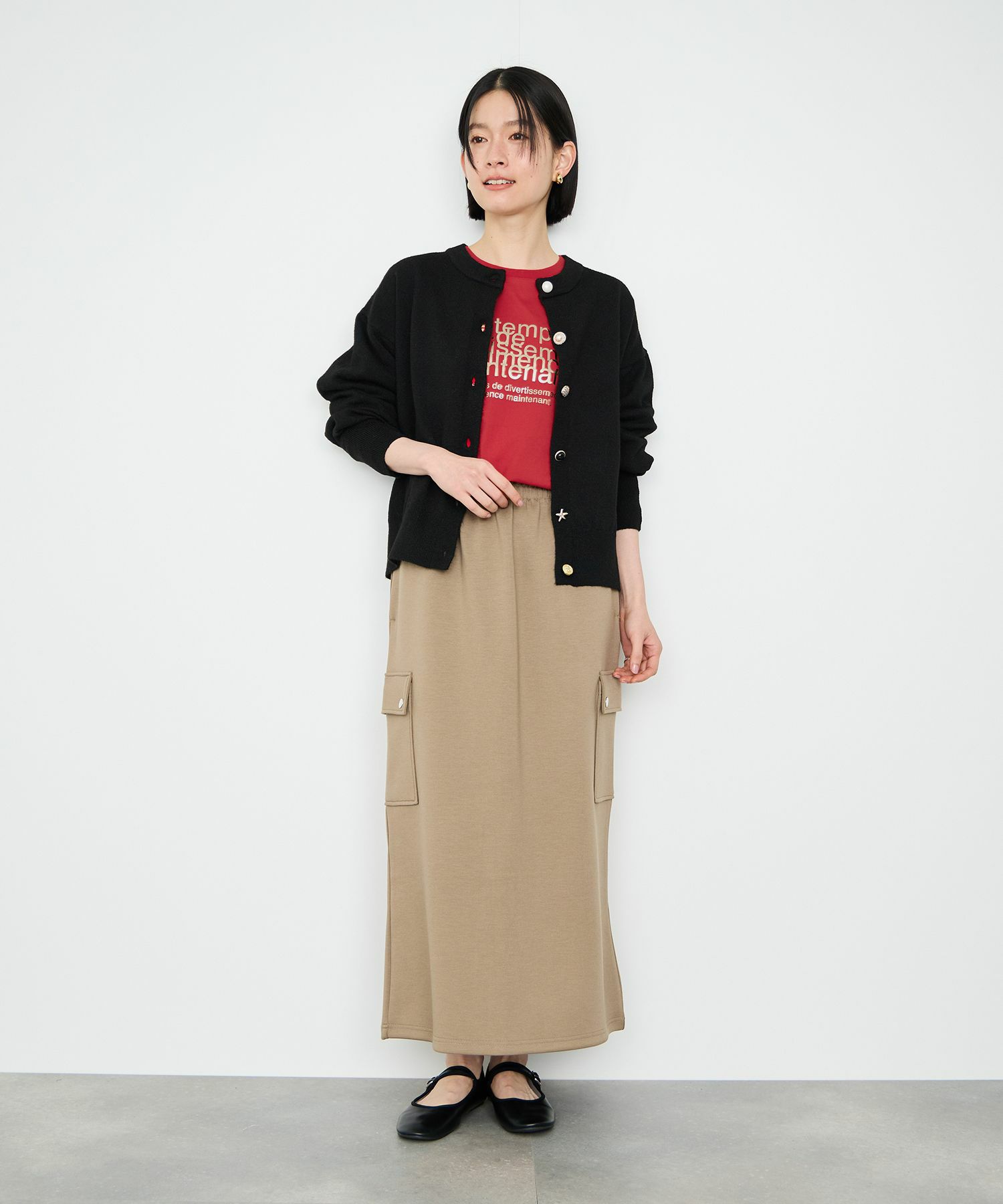 Idnes アソートビジューボタン ヤクライククルーネックカーディガン レディース