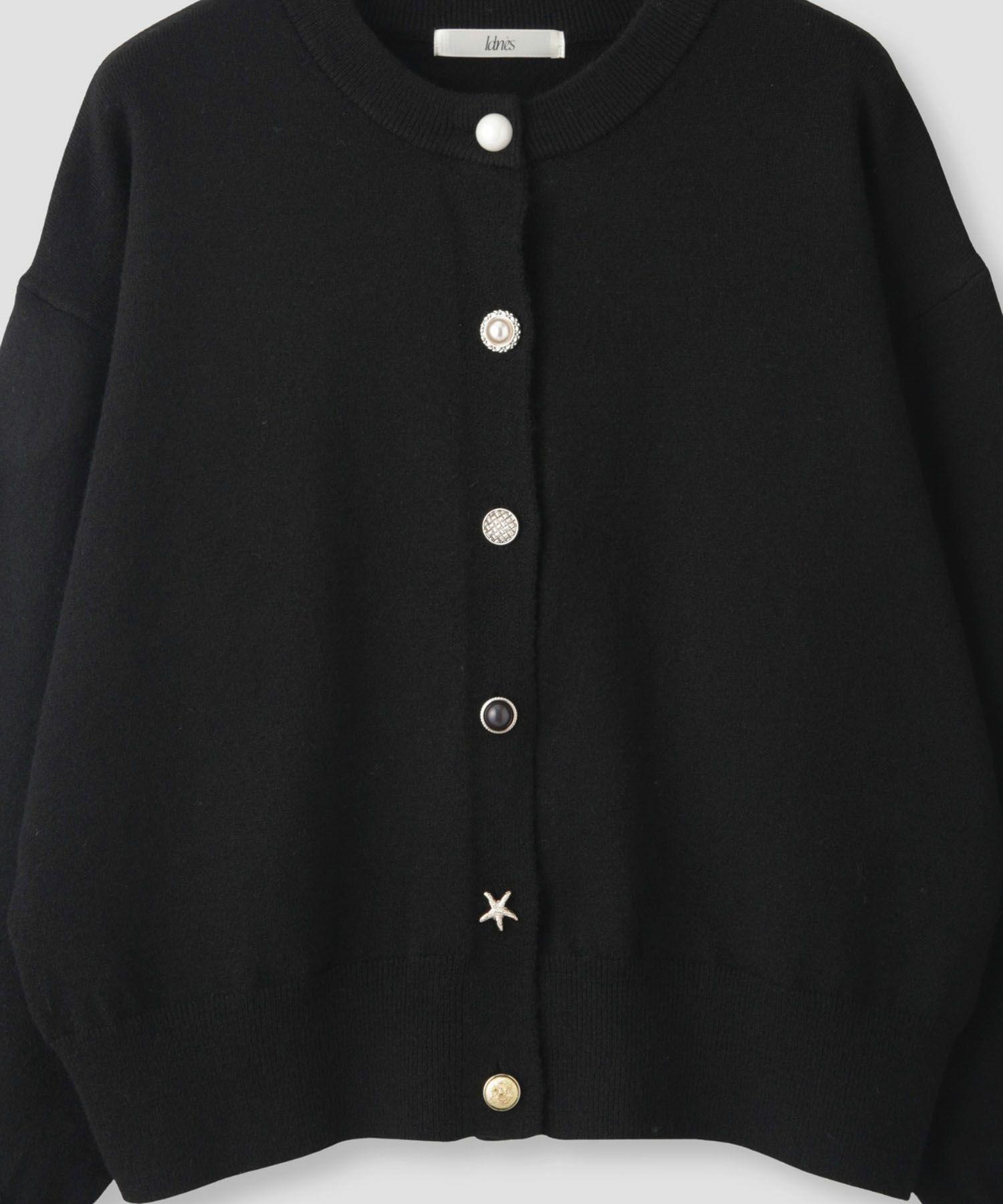 Idnes アソートビジューボタン ヤクライククルーネックカーディガン レディース