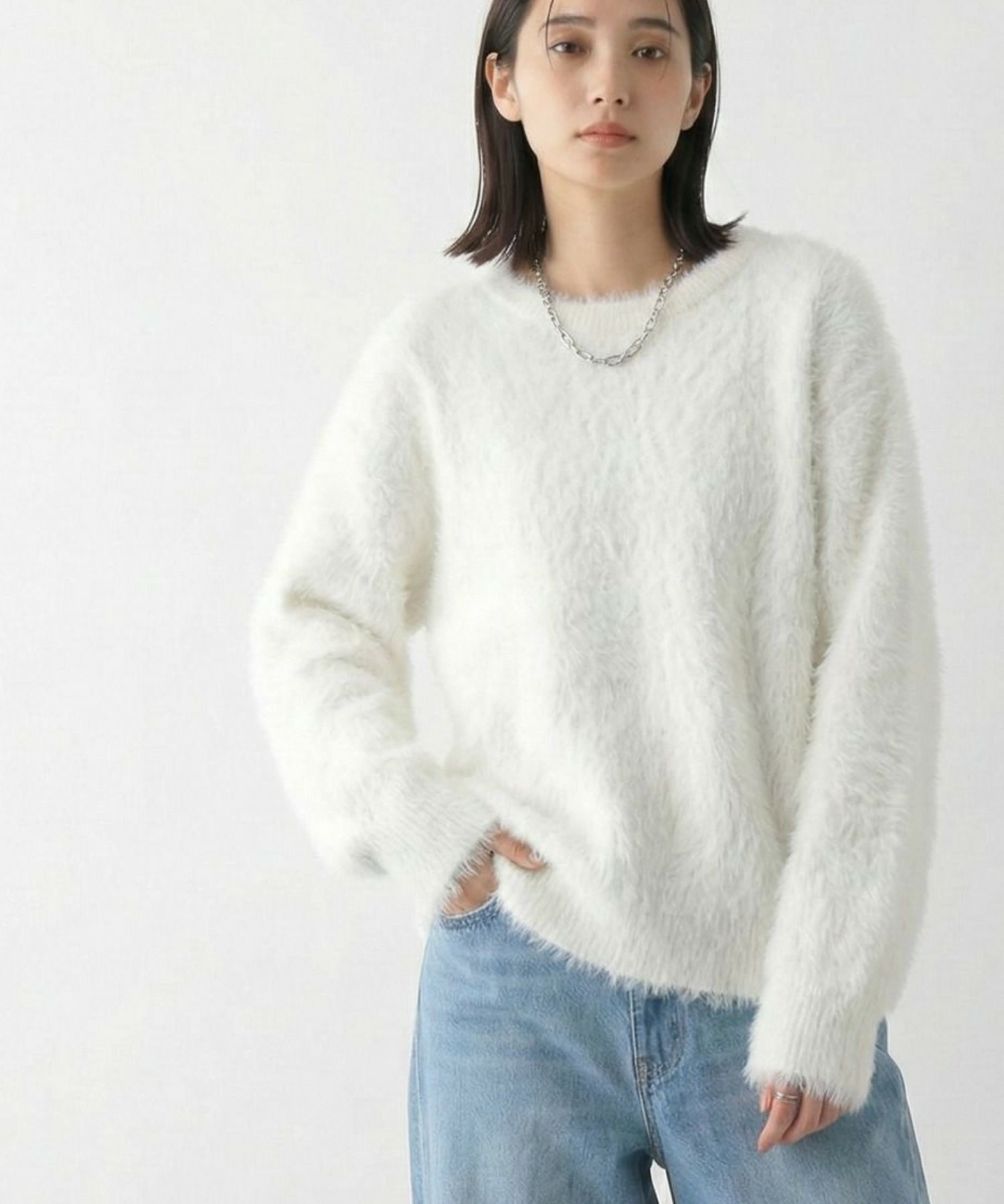 Free Nature シャギークルーネックニット レディース