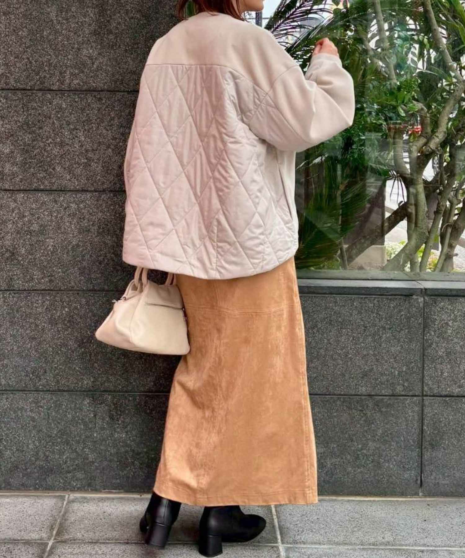  le.coeur blanc ダンボール×キルトノーカラーコクーンブルゾン レディース