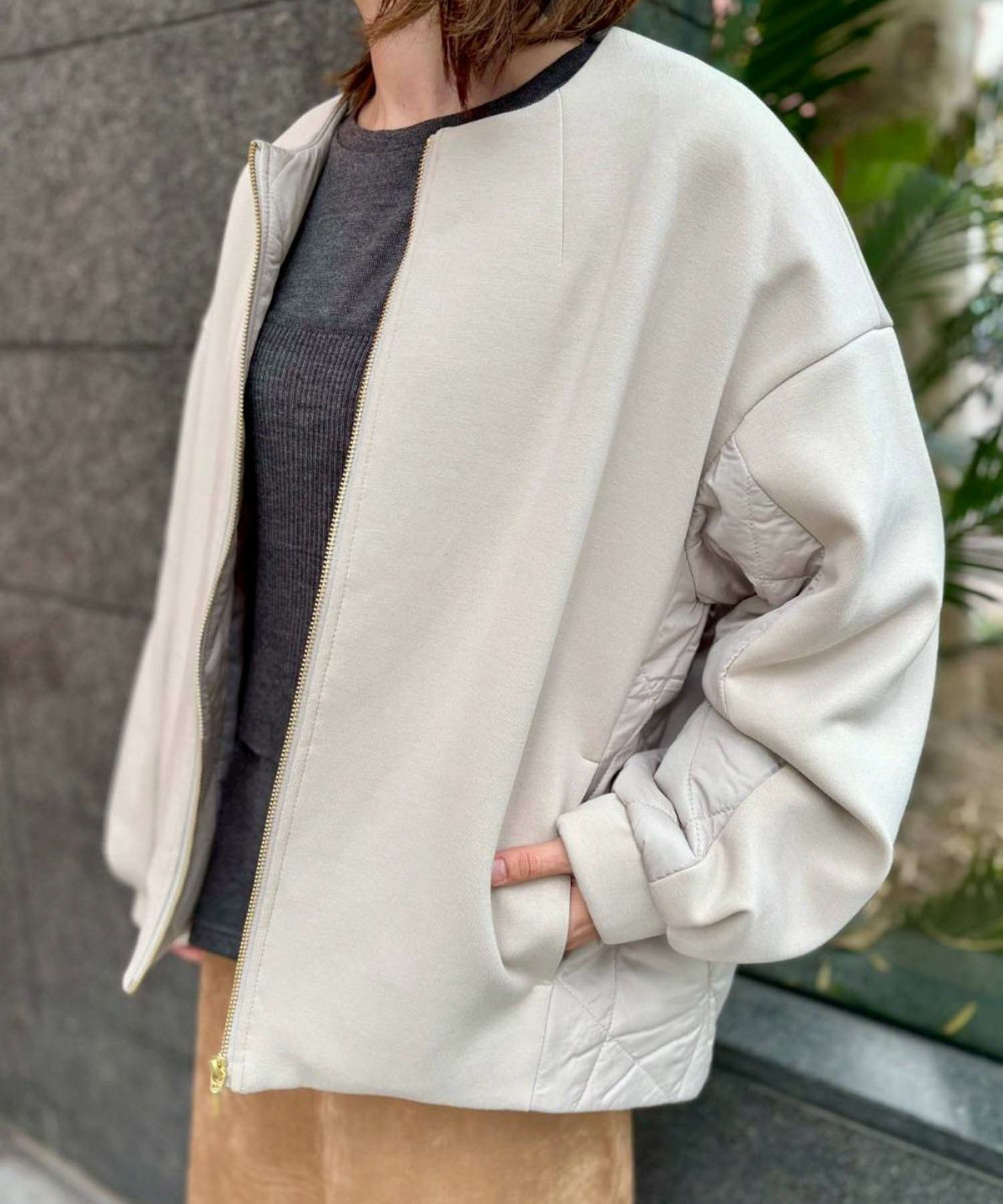  le.coeur blanc ダンボール×キルトノーカラーコクーンブルゾン レディース