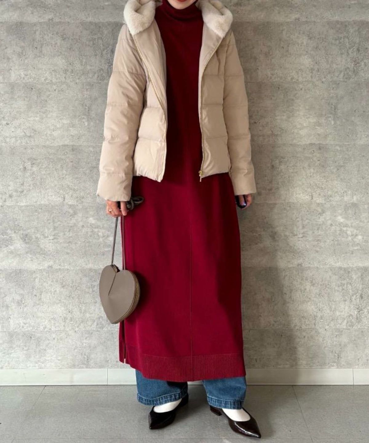 le.coeur blanc ファーフードショートダウンコート レディース