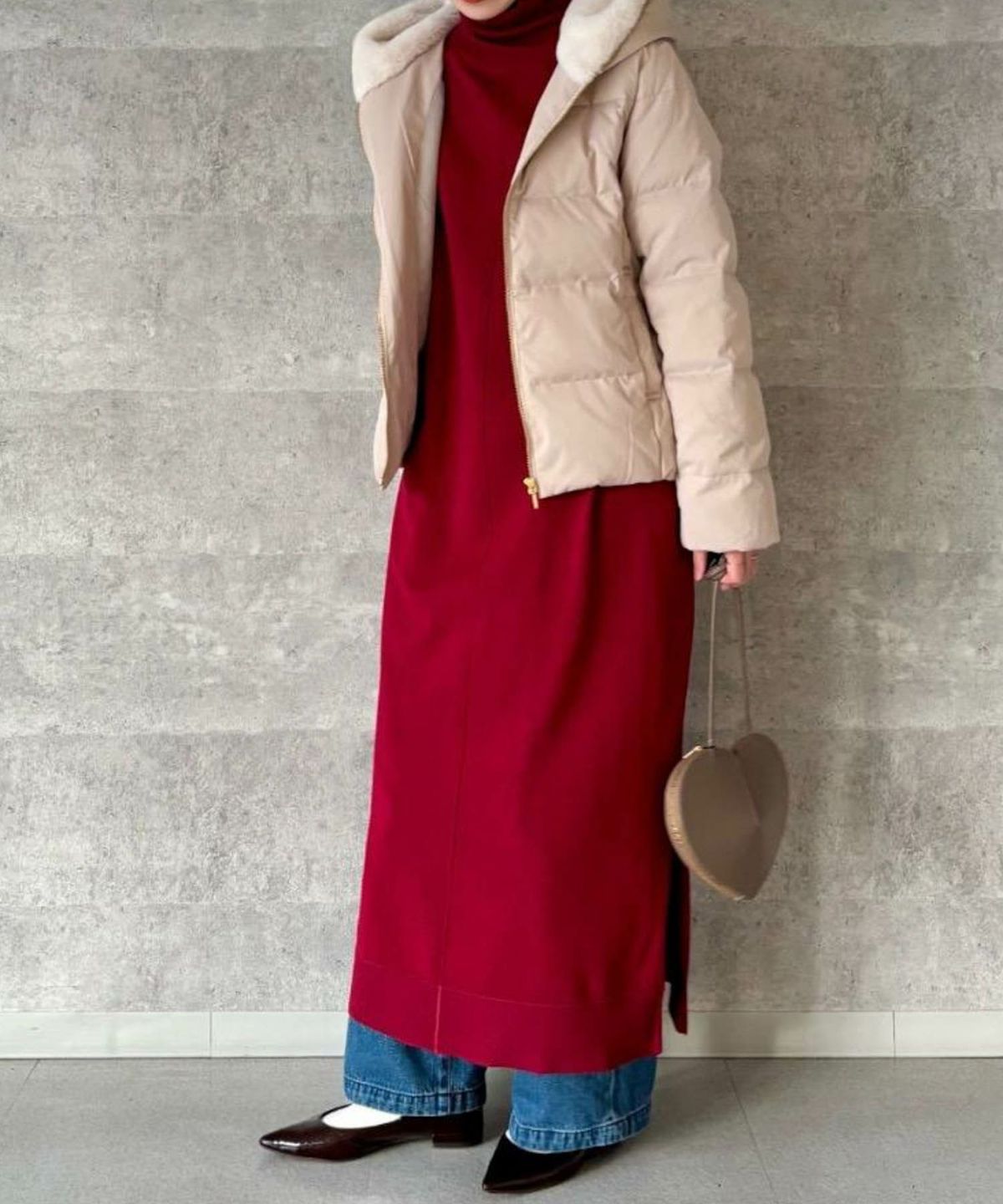 le.coeur blanc ファーフードショートダウンコート レディース