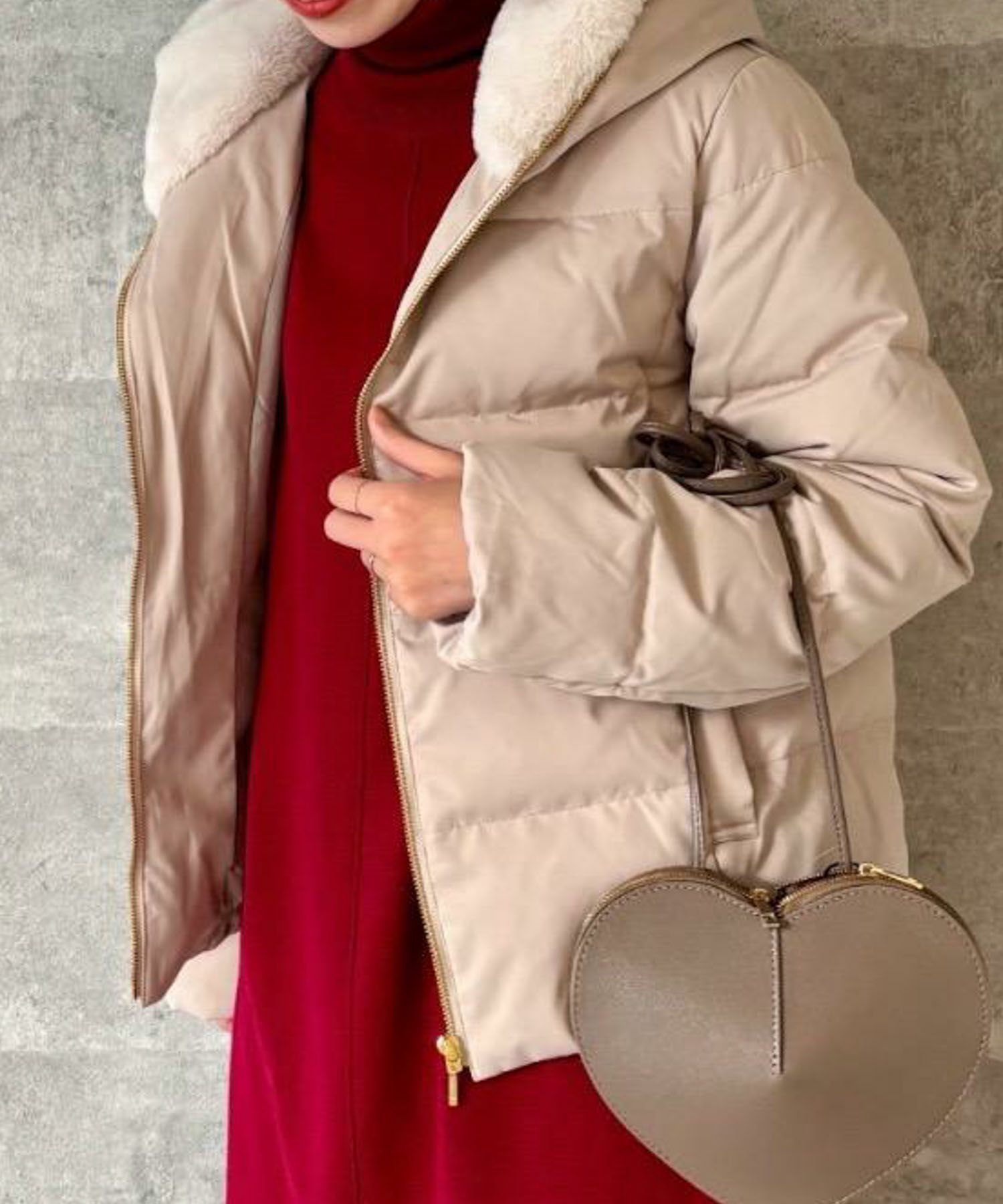 le.coeur blanc ファーフードショートダウンコート レディース