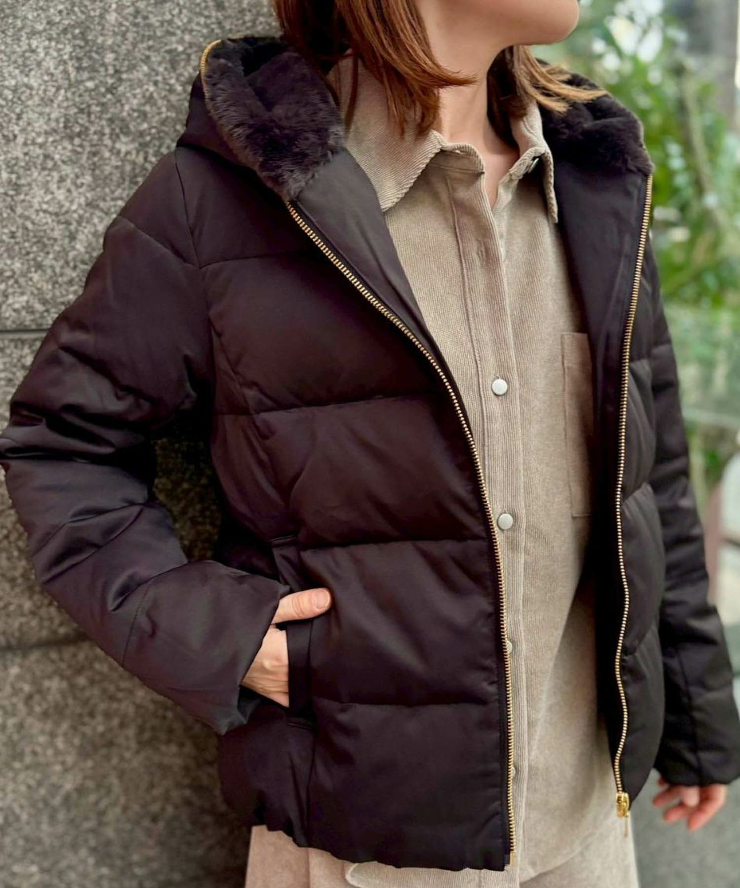 le.coeur blanc ファーフードショートダウンコート レディース