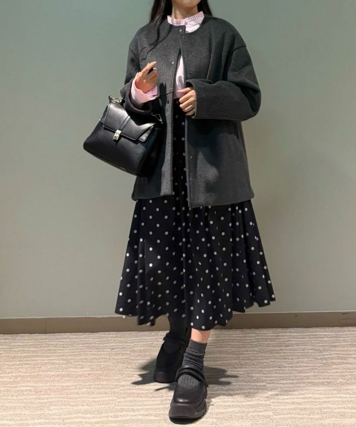 le.coeur blanc ニットビーバーノーカラーミドルコート レディース