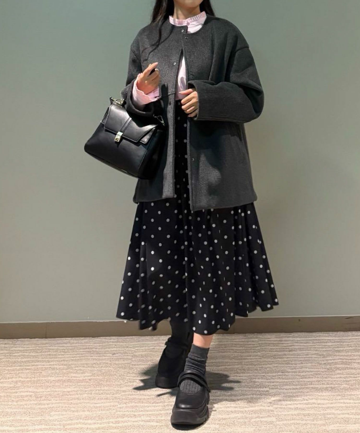 le.coeur blanc ニットビーバーノーカラーミドルコート レディース