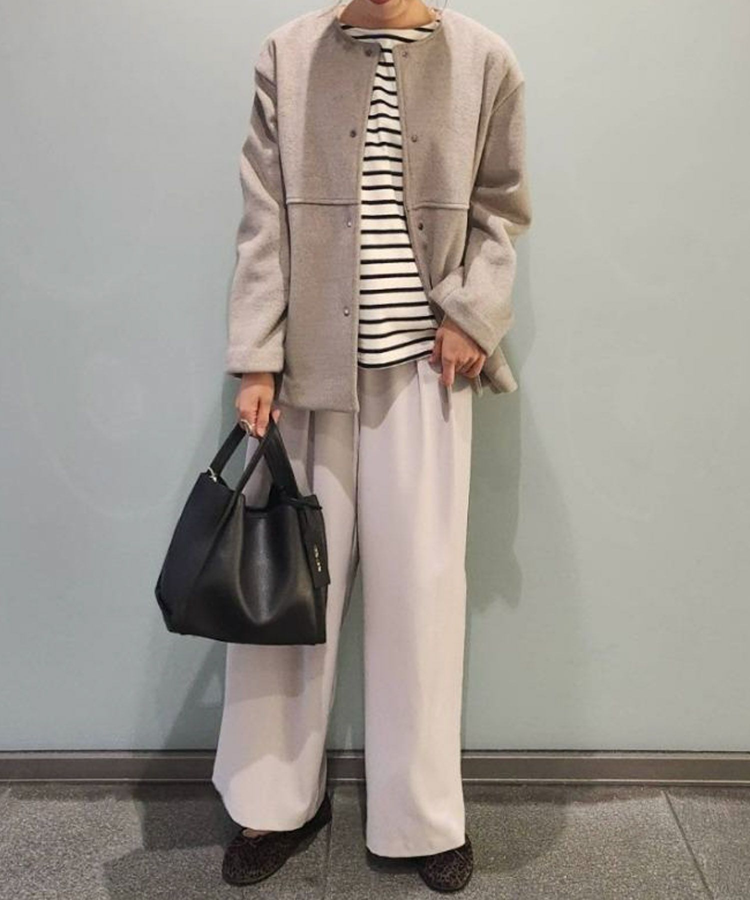 le.coeur blanc ニットビーバーノーカラーミドルコート レディース