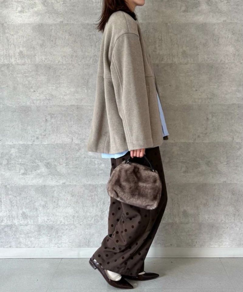 le.coeur blanc ニットビーバーノーカラーミドルコート レディース商品画像-4