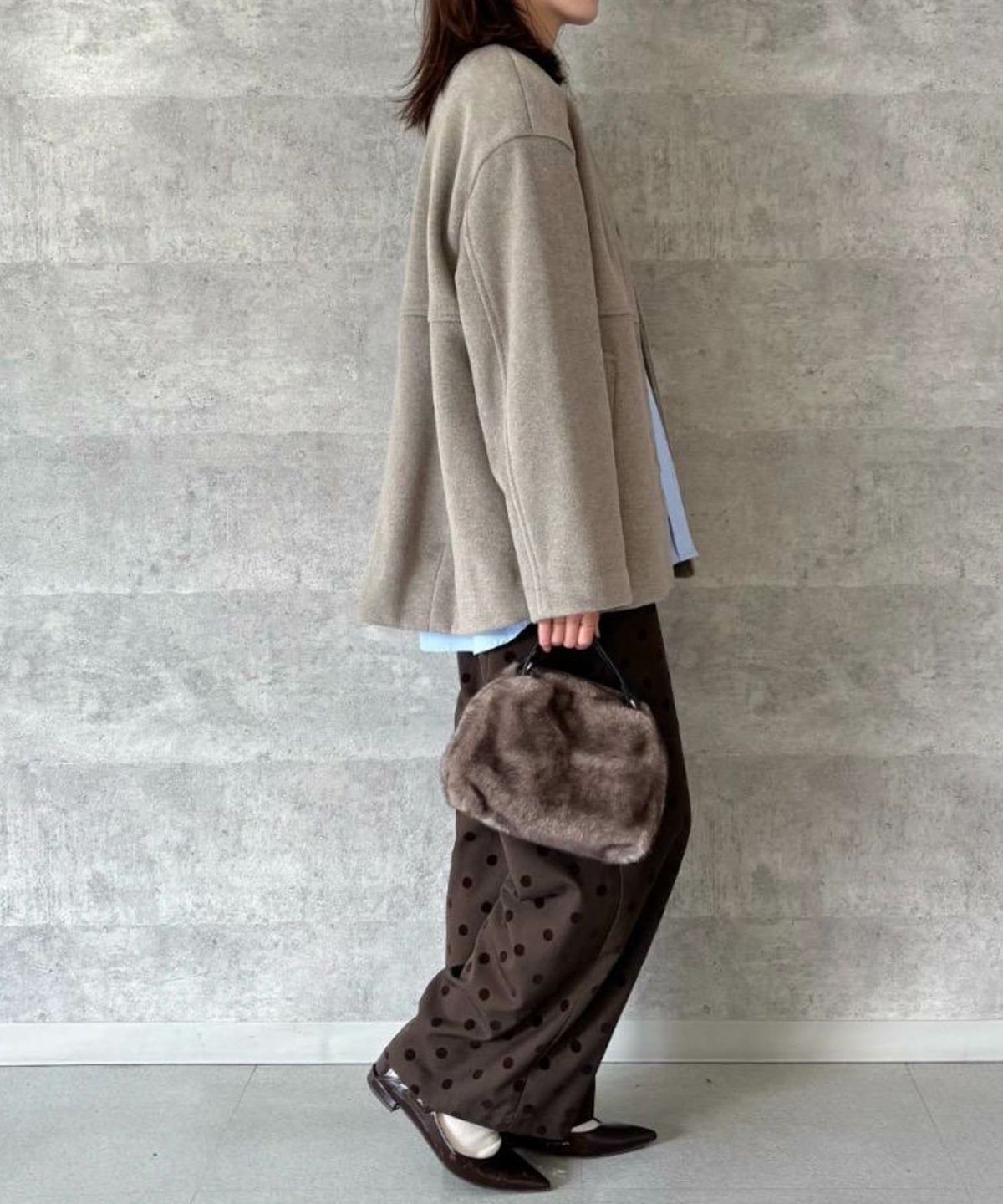 le.coeur blanc ニットビーバーノーカラーミドルコート レディース