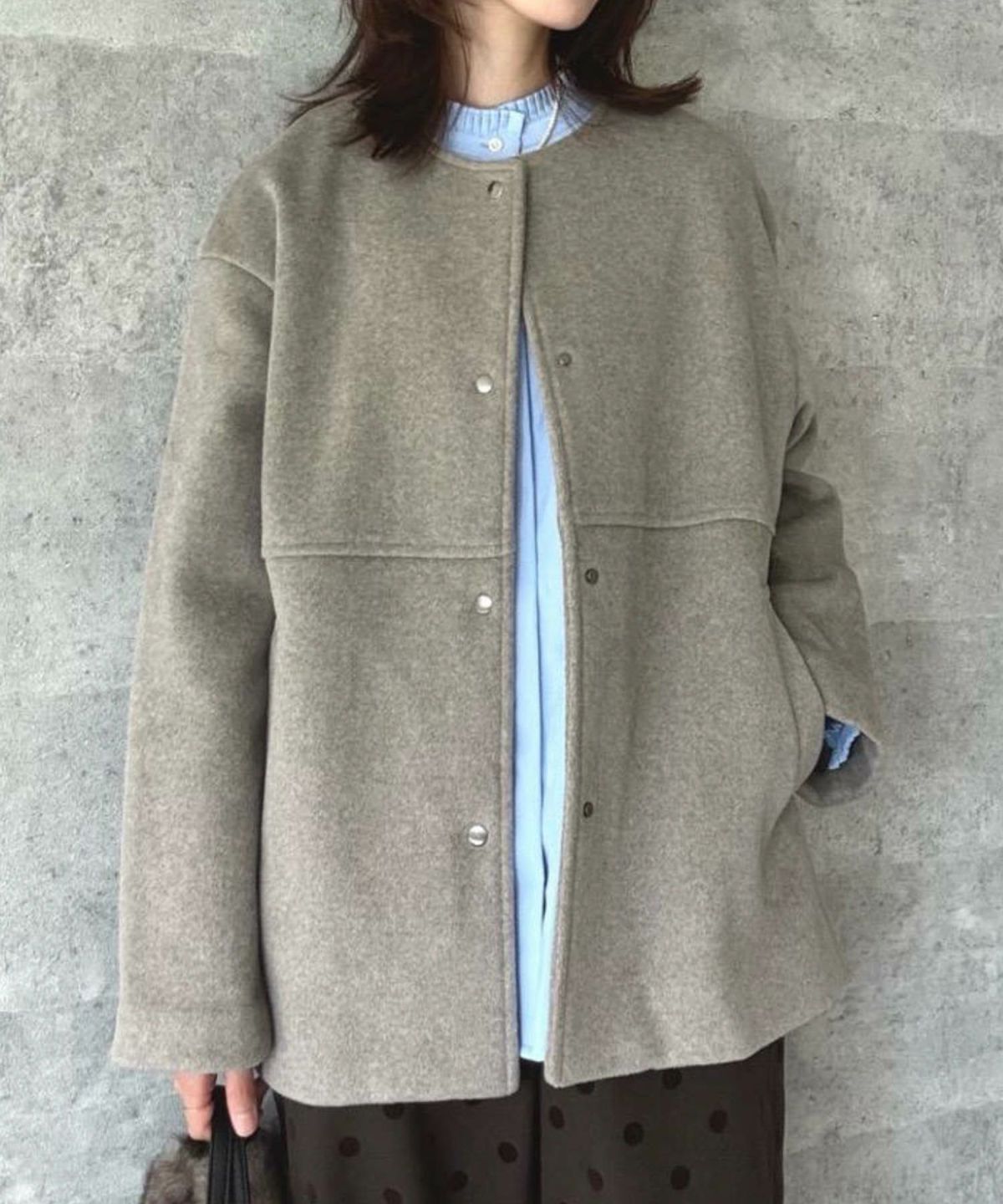 le.coeur blanc ニットビーバーノーカラーミドルコート レディース