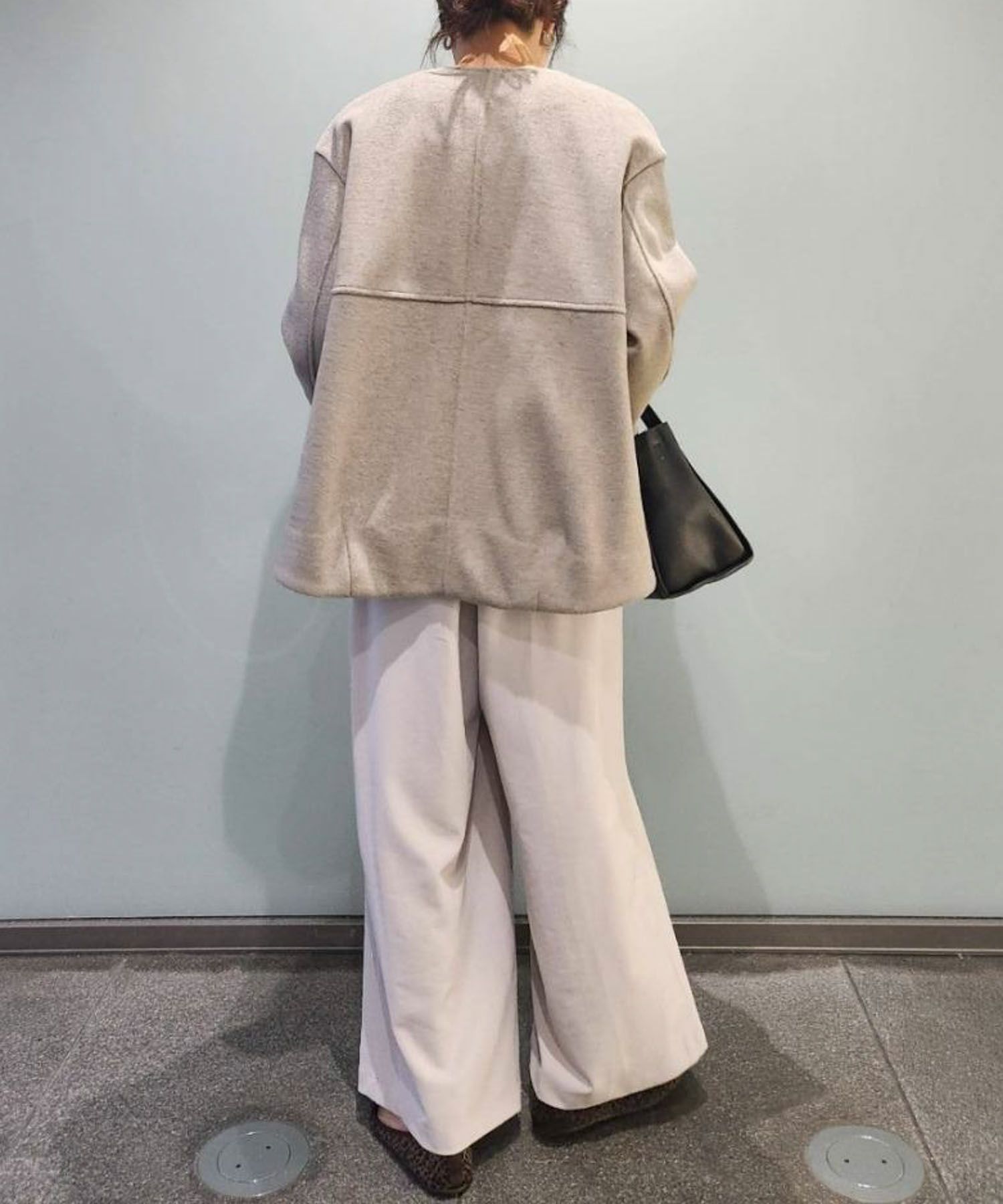 le.coeur blanc ニットビーバーノーカラーミドルコート レディース