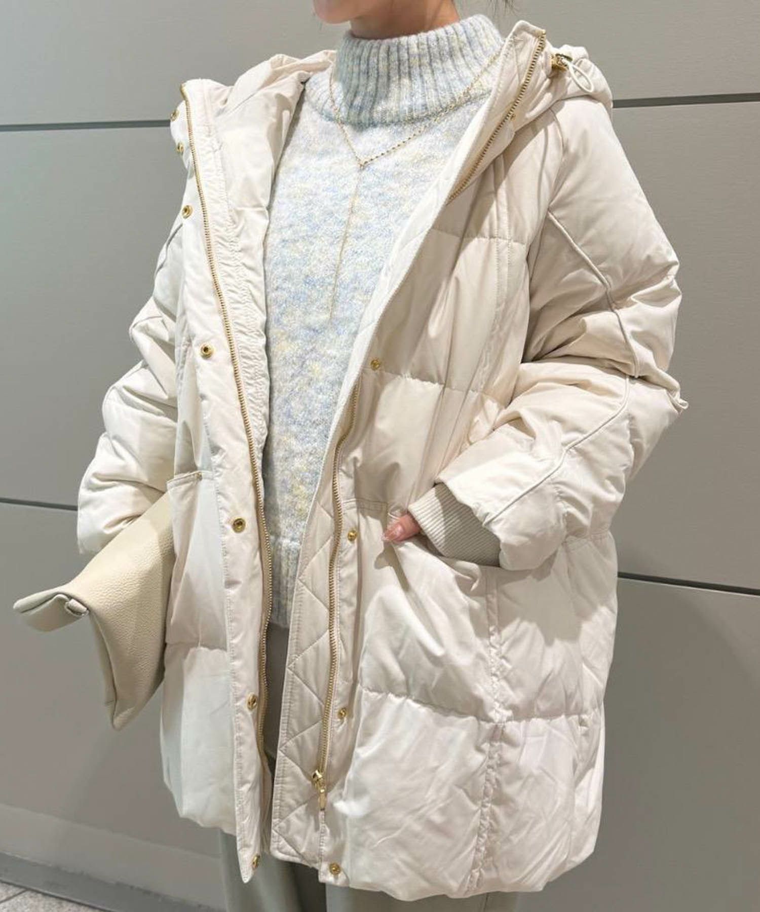 le.coeur blanc ストレッチフードミドルダウン レディース