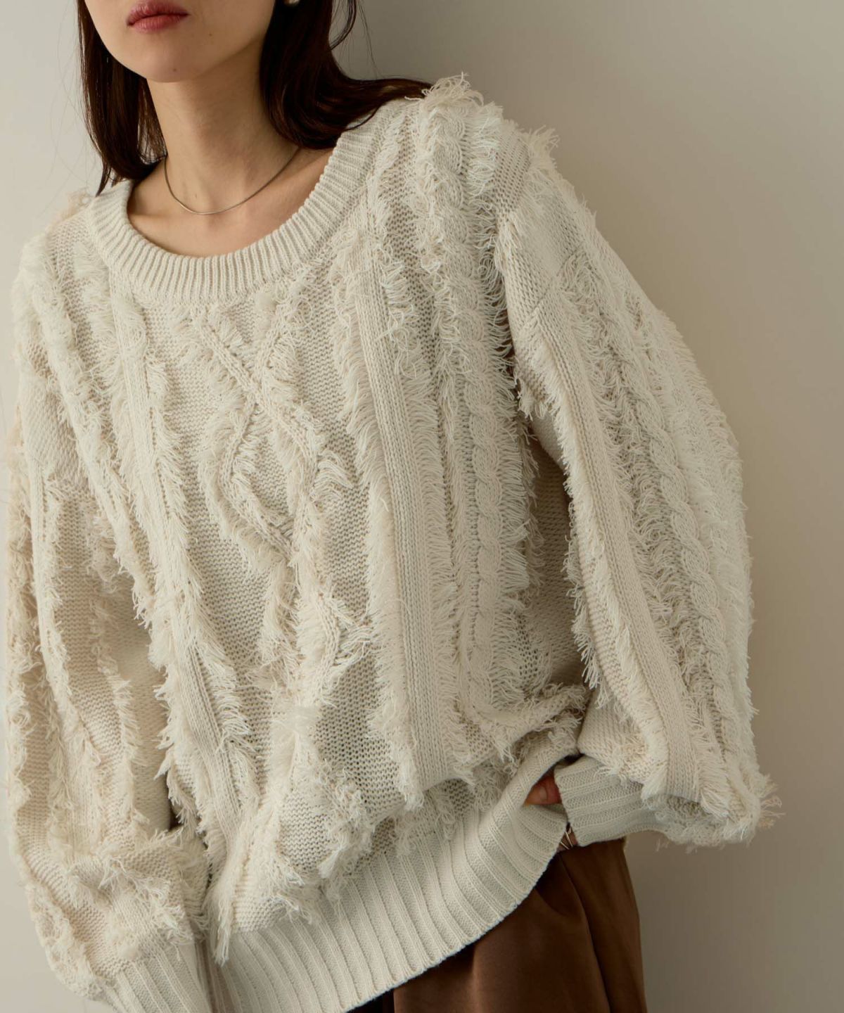 NAVY フリンジニットプルオーバー レディース