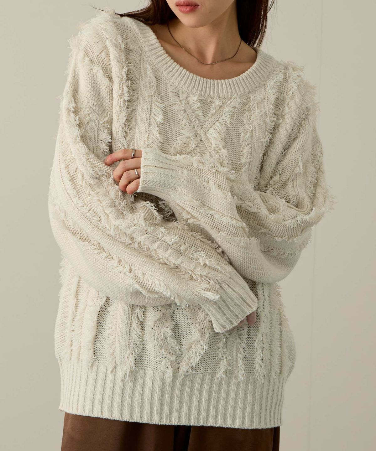 NAVY フリンジニットプルオーバー レディース