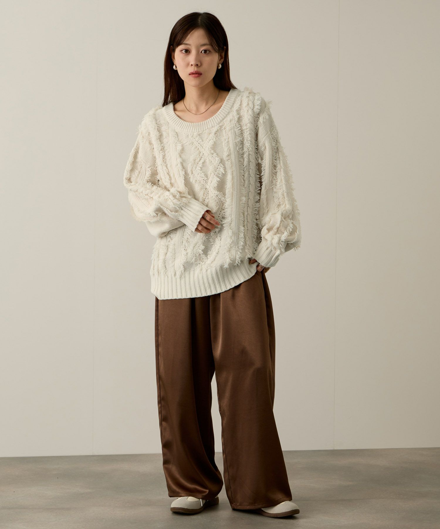 NAVY フリンジニットプルオーバー レディース