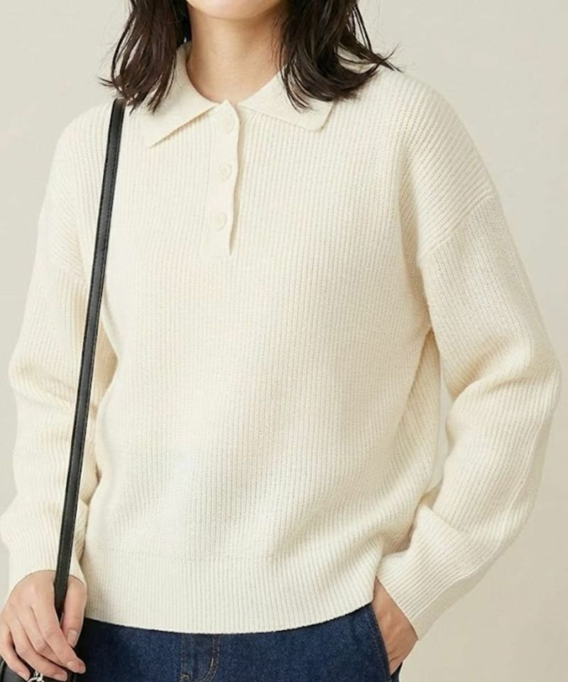 NAVY  襟付きポロニットプルオーバー レディース商品画像-1