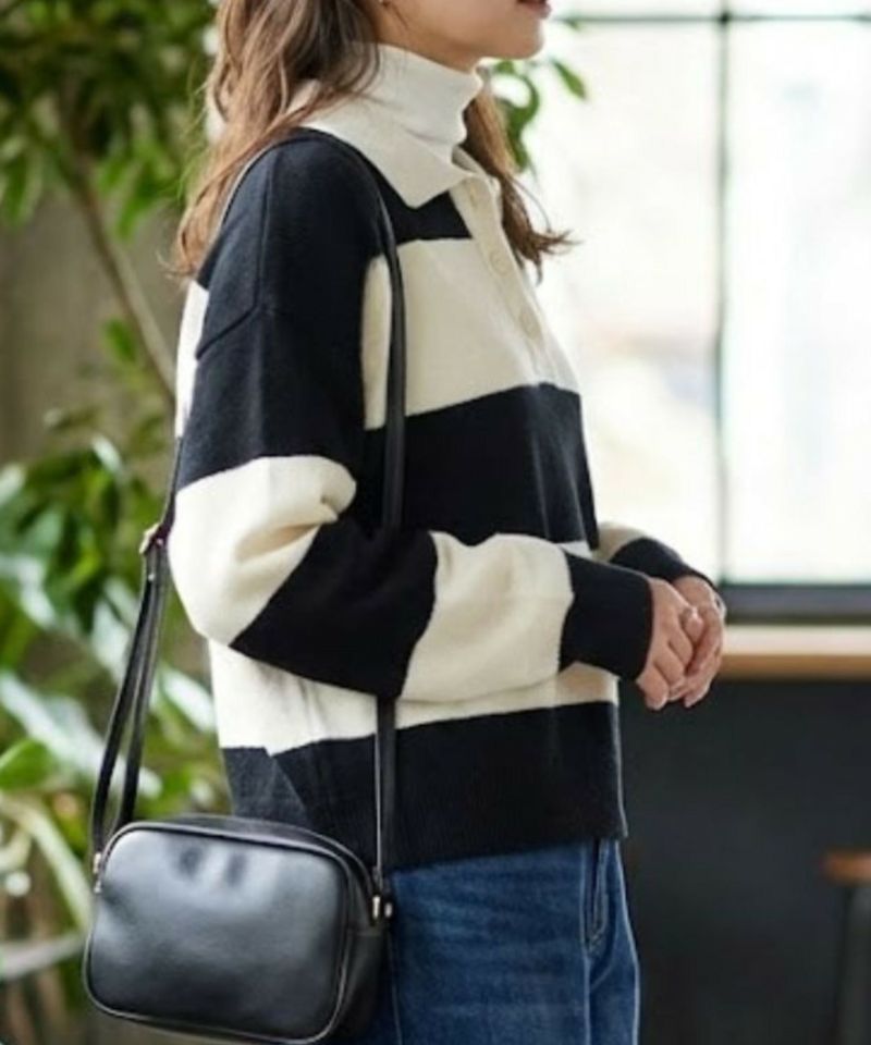 NAVY  襟付きポロニットプルオーバー レディース商品画像-2