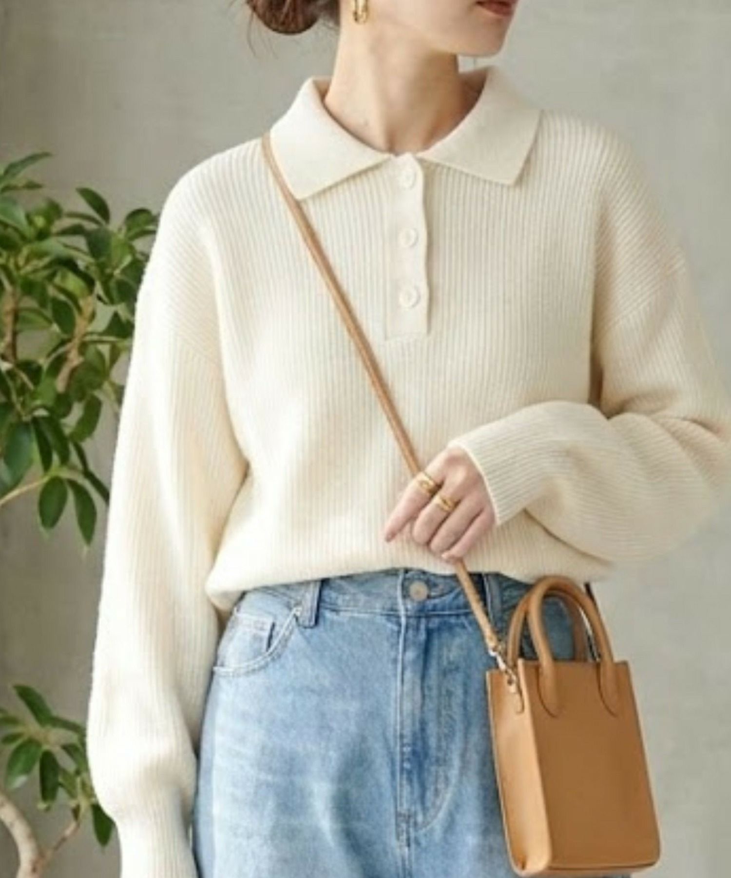 NAVY 襟付きポロニットプルオーバー レディース