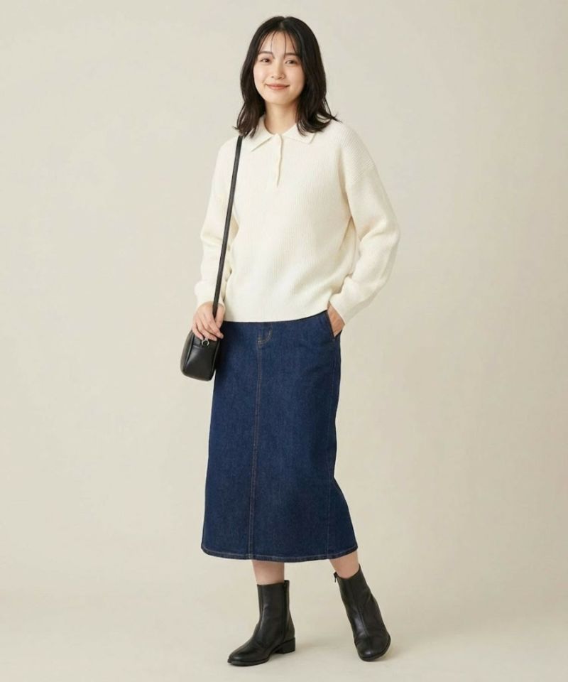 NAVY  襟付きポロニットプルオーバー レディース商品画像-6